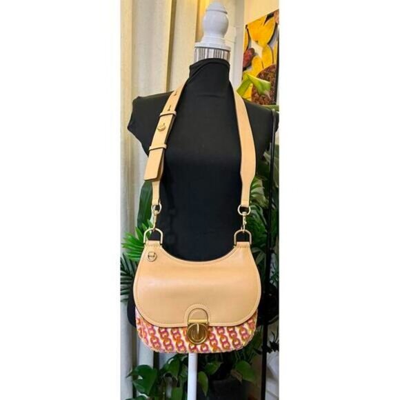 AUTHENTIC TORY BURCH TAN AND PINK AND ORANGE JAMES HANDBAG - Picture 10 of 12